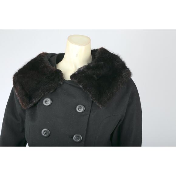 Kennie Belted Black Wool Skirt Suit Mink Fur Collar Jacket Vintage Set Size S - Picture 8 of 16